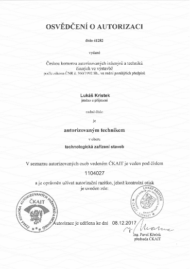 Oprávnění – Technologická zařízení staveb